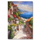 Mediterranean Old Street in Spring Flowers 3 Impressionist Landscape Oil Painting Canvas Art