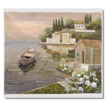 Mediterranean Sea Boat Impressionist Landscape Oil Painting Canvas Art High Quality Home &