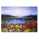 Mediterranean Seascape Flowers Impressionist Landscape Oil Painting Canvas Art High Quality Home