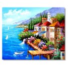100% Handmade Mediterranean Seashore Flower Shops Impressionist Landscape Oil Painting Canvas