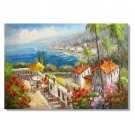 Mediterranean Town with Flowers and Palms 3 Impressionist Landscape Oil Painting Canvas Art High