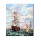 Ocean Seascape Oil Painting on Canvas Sailing Boat Big Waves Ships-080 Hand Painted Classical