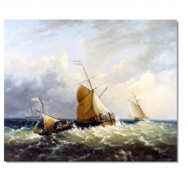 100% Hand-Paint Ocean Seascape Oil Painting on Canvas Sailing Boat Big Waves Ships-089 Hand