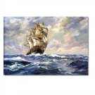 Ocean Seascape Oil Painting on Canvas Sailing Boat Big Waves Ships-114 Hand Painted Classical