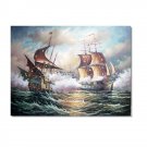 100% Hand-Paint Ocean Seascape Oil Painting on Canvas Sailing Boat Big Waves Ships-687 Hand