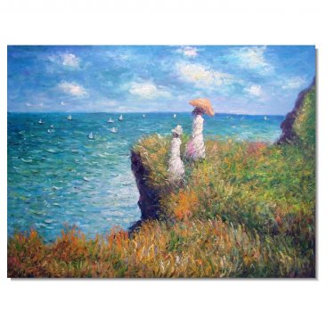 100% Hand-Paint Cliff Walk at Pourville Claude Monet Oil Painting Reproduction Hand Painted High