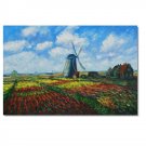 100% Handmade Tulip Field with the Rijnsburg Windmill Claude Monet Oil Painting Reproduction