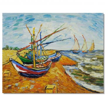 100% Hand-Paint Boats at St. Marie's Vincent van Gogh Oil Painting Reproduction Hand Painted