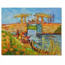 100% Hand-Paint Langlois Bridge at Arles with Women Washing 2 Vincent van Gogh Oil Painting
