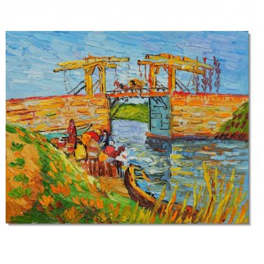 100% Hand-Paint Langlois Bridge at Arles with Women Washing 2 Vincent van Gogh Oil Painting