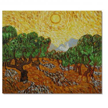 100% Hand-Paint Olive Trees with Yellow Sun and Sky Vincent van Gogh Oil Painting Reproduction