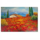 Flower Field Landscape Oil Painting Italian Tuscany Landscape Poppy Field Vineyard-001 High
