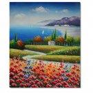 Flower Field Landscape Oil Painting Italian Tuscany Landscape Poppy Field Vineyard-004 High