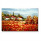 Flower Field Landscape Oil Painting Italian Tuscany Landscape Poppy Field Vineyard-005 High