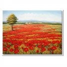 Flower Field Landscape Oil Painting Italian Tuscany Landscape Poppy Field Vineyard-006 High