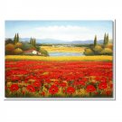 Flower Field Landscape Oil Painting Italian Tuscany Landscape Poppy Field Vineyard-007 High