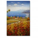 Flower Field Landscape Oil Painting Italian Tuscany Landscape Poppy Field Vineyard-010 High