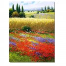 Flower Field Landscape Oil Painting Italian Tuscany Landscape Poppy Field Vineyard-014 High