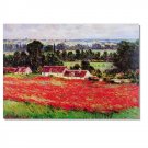 Flower Field Landscape Oil Painting Italian Tuscany Landscape Poppy Field Vineyard-017 High