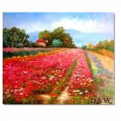Flower Field Landscape Oil Painting Italian Tuscany Landscape Poppy Field Vineyard-018 High