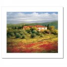 Flower Field Landscape Oil Painting Italian Tuscany Landscape Poppy Field Vineyard-019 High