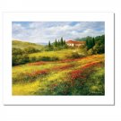 Flower Field Landscape Oil Painting Italian Tuscany Landscape Poppy Field Vineyard-020 High
