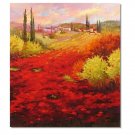 Flower Field Landscape Oil Painting Italian Tuscany Landscape Poppy Field Vineyard-022 High