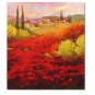 Flower Field Landscape Oil Painting Italian Tuscany Landscape Poppy Field Vineyard-022 High