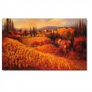 Flower Field Landscape Oil Painting Italian Tuscany Landscape Poppy Field Vineyard-023 High