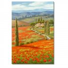 Flower Field Landscape Oil Painting Italian Tuscany Landscape Poppy Field Vineyard-028 High