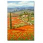 Flower Field Landscape Oil Painting Italian Tuscany Landscape Poppy Field Vineyard-028 High