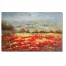 Flower Field Landscape Oil Painting Italian Tuscany Landscape Poppy Field Vineyard-036 High