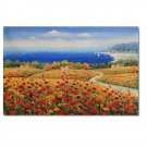 Flower Field Landscape Oil Painting Italian Tuscany Landscape Poppy Field Vineyard-037 High