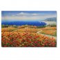 Flower Field Landscape Oil Painting Italian Tuscany Landscape Poppy Field Vineyard-037 High