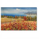 Flower Field Landscape Oil Painting Italian Tuscany Landscape Poppy Field Vineyard-038 High