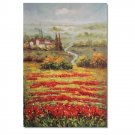Flower Field Landscape Oil Painting Italian Tuscany Landscape Poppy Field Vineyard-040 High