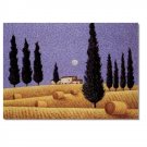 Flower Field Landscape Oil Painting Italian Tuscany Landscape Poppy Field Vineyard-044 High