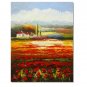 Flower Field Landscape Oil Painting Italian Tuscany Landscape Poppy Field Vineyard-049 High