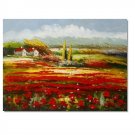 Flower Field Landscape Oil Painting Italian Tuscany Landscape Poppy Field Vineyard-051 High