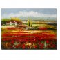 Flower Field Landscape Oil Painting Italian Tuscany Landscape Poppy Field Vineyard-051 High
