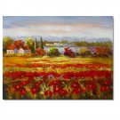 Flower Field Landscape Oil Painting Italian Tuscany Landscape Poppy Field Vineyard-053 High
