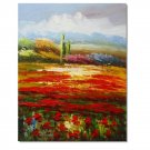 Flower Field Landscape Oil Painting Italian Tuscany Landscape Poppy Field Vineyard-054 High