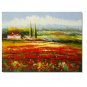 Flower Field Landscape Oil Painting Italian Tuscany Landscape Poppy Field Vineyard-058 High