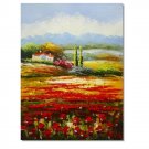 Flower Field Landscape Oil Painting Italian Tuscany Landscape Poppy Field Vineyard-060 High