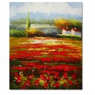 Flower Field Landscape Oil Painting Italian Tuscany Landscape Poppy Field Vineyard-061 High
