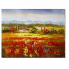 Flower Field Landscape Oil Painting Italian Tuscany Landscape Poppy Field Vineyard-062 High