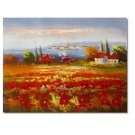 Flower Field Landscape Oil Painting Italian Tuscany Landscape Poppy Field Vineyard-063 High