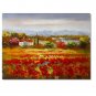 Flower Field Landscape Oil Painting Italian Tuscany Landscape Poppy Field Vineyard-068 High