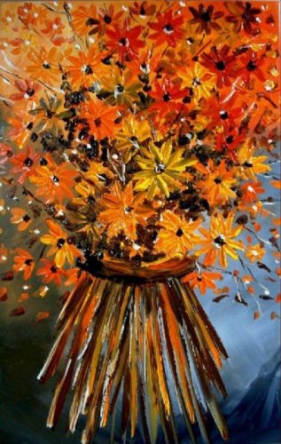 100% Handmade Autumn Wild Flower Bunch Painting on Canvas Hand Painted High Quality Wall Art for
