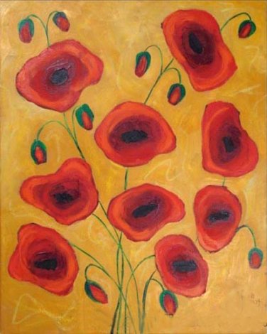 Decorative Red Flowers Painting on Canvas Hand Painted High Quality Wall Art for Home Decor